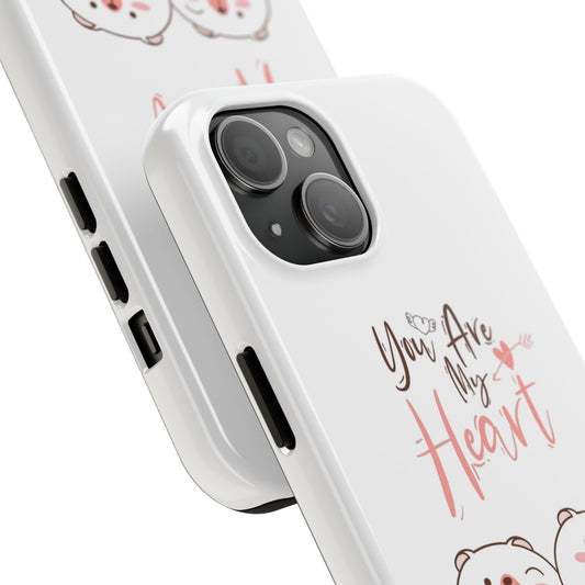 Cute Love Bear Phone Case, Durable Tough Case, Valentine's Gift, Heart Theme Cover, Cute Animal Accessories, Protective Phone Shell