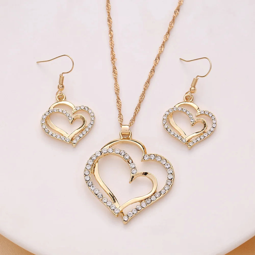 Ladies' Fashion Love Wrapped Necklace, Earrings, Bracelet, Jewelry Set Suitable for Wedding, Party, Festival Gifts