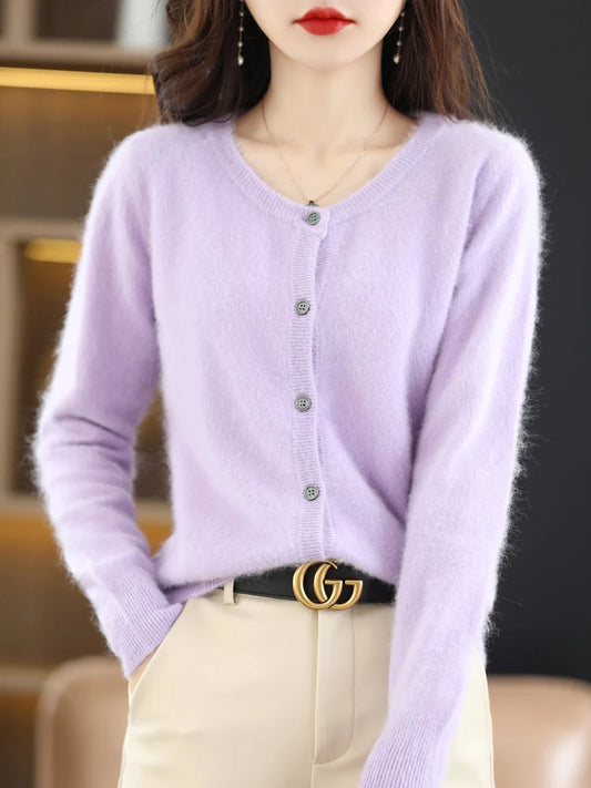 LHZSYY Women Cardigan Super Warm Pure Mink Cashmere Sweaters O-neck Loose Female Sweater Ladies' Solid Color Knit Cardigans