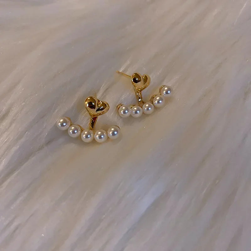 Imitation Pearl Earrings For Women Heart Round Stud Earrings Elegant Love Ear Stud Party Wedding Jewelry Valantine Day Gifts