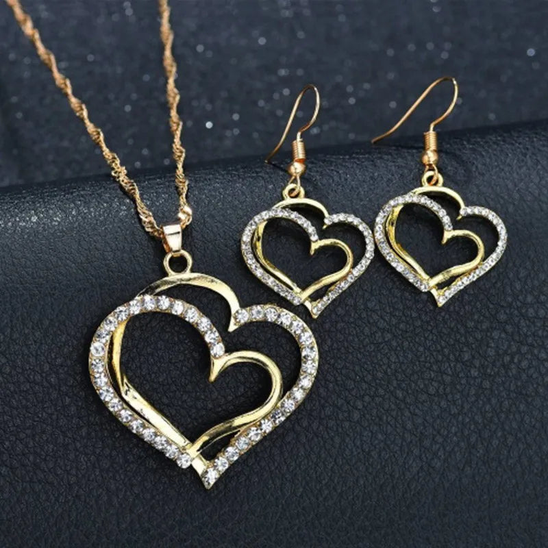 Ladies' Fashion Love Wrapped Necklace, Earrings, Bracelet, Jewelry Set Suitable for Wedding, Party, Festival Gifts